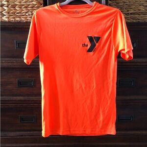 YMCA neon orange athletic short sleeve tee in size Youth XL Adult S
